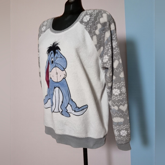 Disney Fleece Eeyore Embroidered Sweater with Patterned Sleeves Sz XL - Picture 2 of 10